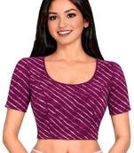 Purple cotton spandex leheriya printed stretchable readymade saree blouse