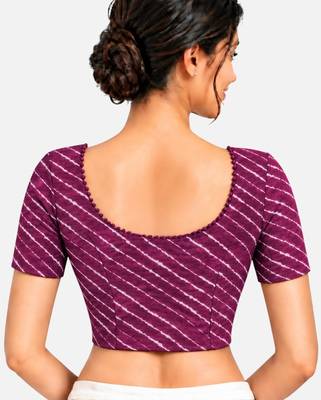 Purple cotton spandex leheriya printed stretchable readymade saree blouse 2