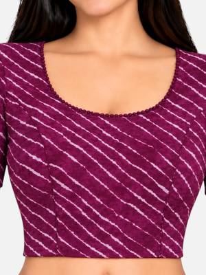 Purple cotton spandex leheriya printed stretchable readymade saree blouse 4