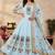 Sky blue designer peacock print anarkali gown with pant & dupatta set