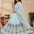 Sky blue designer peacock print anarkali gown with pant & dupatta set