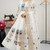 White designer peacock print anarkali gown with pant & dupatta set