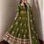 Women olive green embroidered anarkali kurta with pant & dupatta set