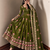 Women olive green embroidered anarkali kurta with pant & dupatta set