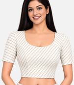 White cotton spandex golden woven zari design stretchable readymade saree blouse