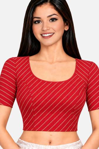 Red cotton spandex golden woven zari design stretchable readymade saree blouse