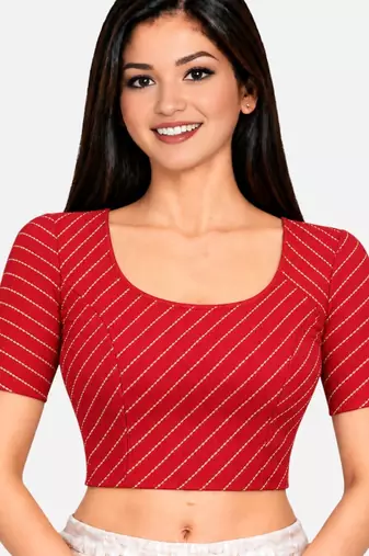 Red cotton spandex golden woven zari design stretchable readymade saree blouse