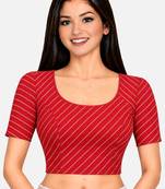 Red cotton spandex golden woven zari design stretchable readymade saree blouse