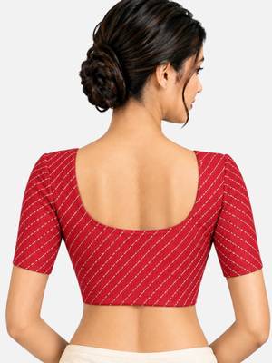 Red cotton spandex golden woven zari design stretchable readymade saree blouse 2