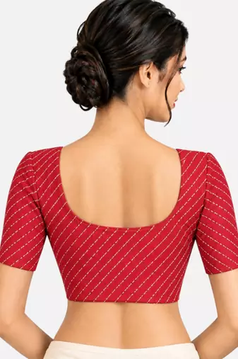 Red cotton spandex golden woven zari design stretchable readymade saree blouse