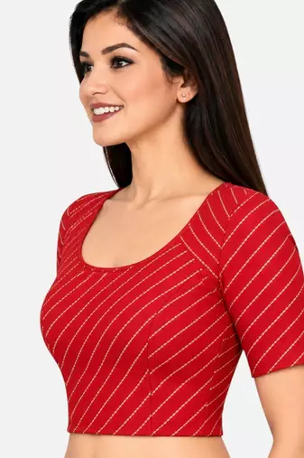 Red cotton spandex golden woven zari design stretchable readymade saree blouse