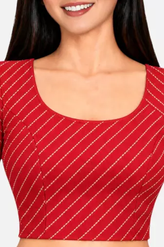 Red cotton spandex golden woven zari design stretchable readymade saree blouse