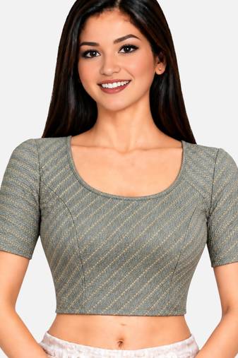 Grey cotton spandex golden woven zari design stretchable readymade saree blouse