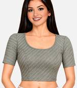 Grey cotton spandex golden woven zari design stretchable readymade saree blouse