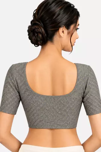 Grey cotton spandex golden woven zari design stretchable readymade saree blouse