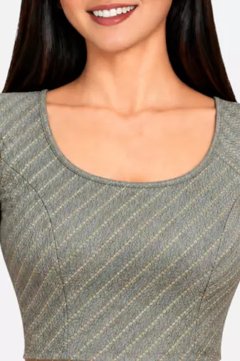 Grey cotton spandex golden woven zari design stretchable readymade saree blouse