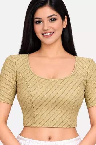 Light gold cotton spandex golden woven zari design stretchable readymade saree blouse