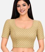 Light gold cotton spandex golden woven zari design stretchable readymade saree blouse