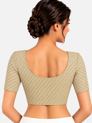 Light gold cotton spandex golden woven zari design stretchable readymade saree blouse 2