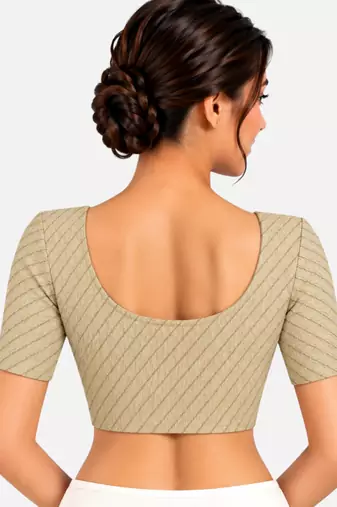 Light gold cotton spandex golden woven zari design stretchable readymade saree blouse