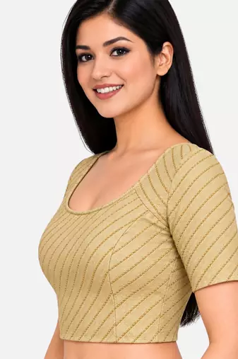 Light gold cotton spandex golden woven zari design stretchable readymade saree blouse