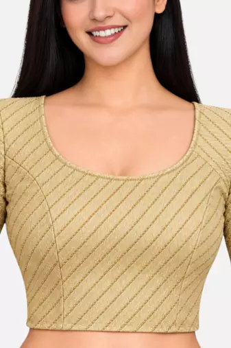 Light gold cotton spandex golden woven zari design stretchable readymade saree blouse