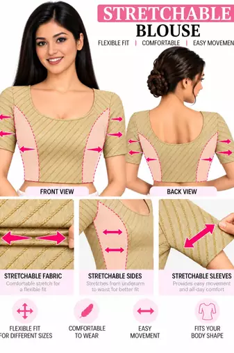 Light gold cotton spandex golden woven zari design stretchable readymade saree blouse