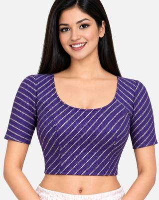 Dark purple cotton spandex golden woven zari design stretchable readymade saree blouse 1
