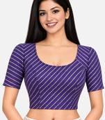 Dark purple cotton spandex golden woven zari design stretchable readymade saree blouse