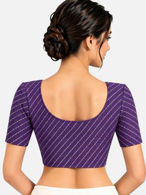 Dark purple cotton spandex golden woven zari design stretchable readymade saree blouse 2