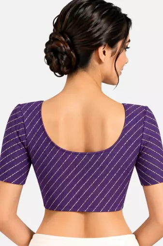 Dark purple cotton spandex golden woven zari design stretchable readymade saree blouse