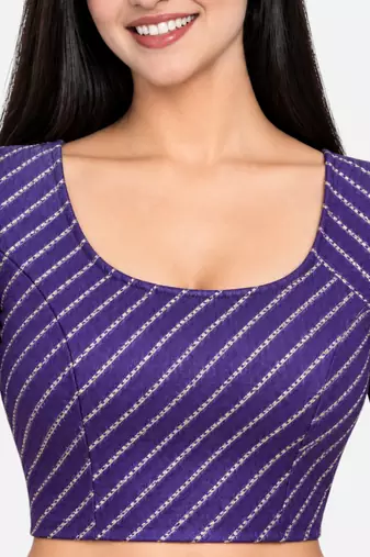 Dark purple cotton spandex golden woven zari design stretchable readymade saree blouse