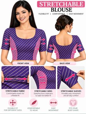 Dark purple cotton spandex golden woven zari design stretchable readymade saree blouse 5