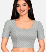 Light grey spandex golden woven zari design stretchable readymade saree blouse
