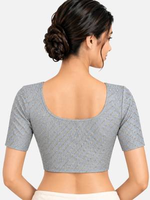 Light grey spandex golden woven zari design stretchable readymade saree blouse 2