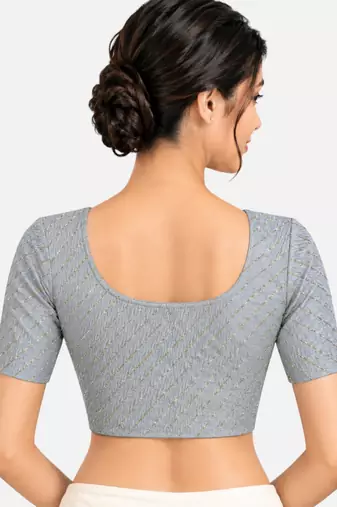 Light grey spandex golden woven zari design stretchable readymade saree blouse
