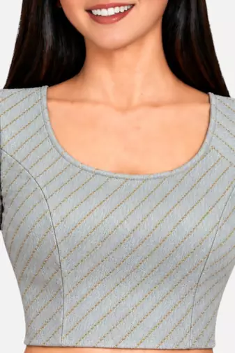 Light grey spandex golden woven zari design stretchable readymade saree blouse