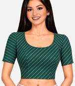 Green cotton spandex golden woven zari design stretchable readymade saree blouse