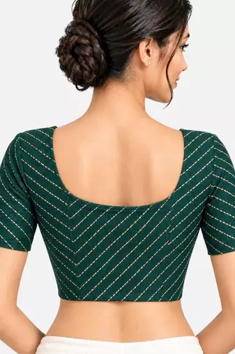 Green cotton spandex golden woven zari design stretchable readymade saree blouse