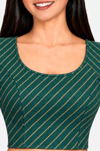 Green cotton spandex golden woven zari design stretchable readymade saree blouse