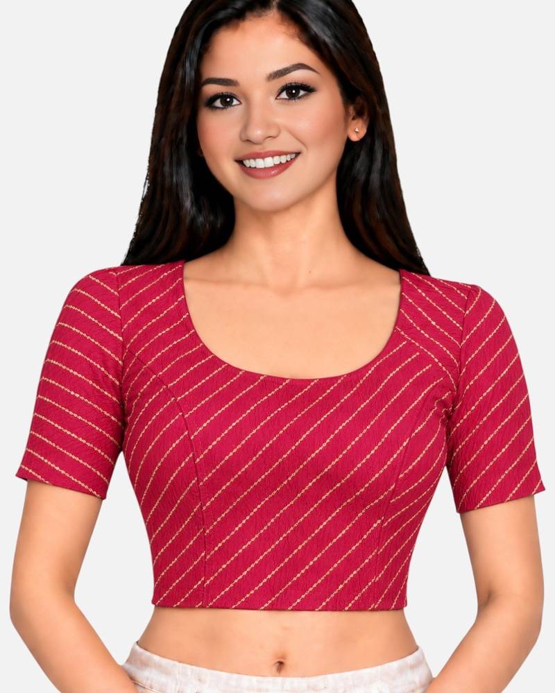 Rani cotton spandex golden woven zari design stretchable readymade saree blouse