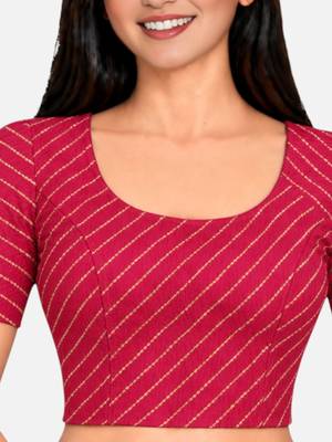 Rani cotton spandex golden woven zari design stretchable readymade saree blouse 4