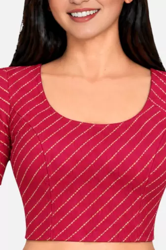 Rani cotton spandex golden woven zari design stretchable readymade saree blouse