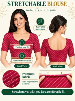 Rani cotton spandex golden woven zari design stretchable readymade saree blouse 5