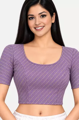 Purple cotton spandex golden woven zari design stretchable readymade saree blouse