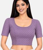 Purple cotton spandex golden woven zari design stretchable readymade saree blouse