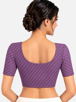 Purple cotton spandex golden woven zari design stretchable readymade saree blouse 2