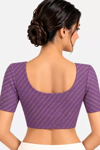 Purple cotton spandex golden woven zari design stretchable readymade saree blouse
