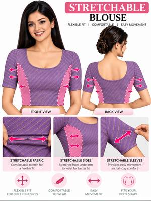 Purple cotton spandex golden woven zari design stretchable readymade saree blouse 5