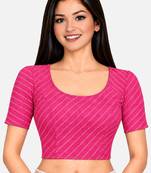 Pink cotton spandex golden woven zari design stretchable readymade saree blouse